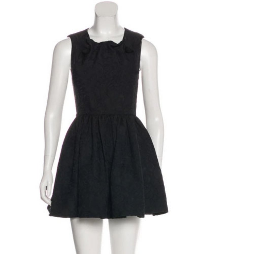 OPENING CEREMONY XS BLACK FLORAL POUF MINI DRESS